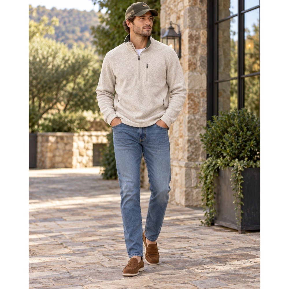Woolrich Quarter Zip Pullover Sweater Mens Large Oatmeal Preppy Natural Fall
